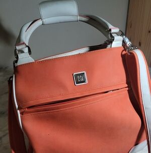 DVF DIANE VON FURSTENBERG Travel Carry On Tote  Orange and White Crossbody